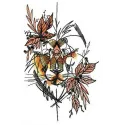 Autumn lion embroidery design featuring a majestic lion surrounded by fall leaves and warm colors.