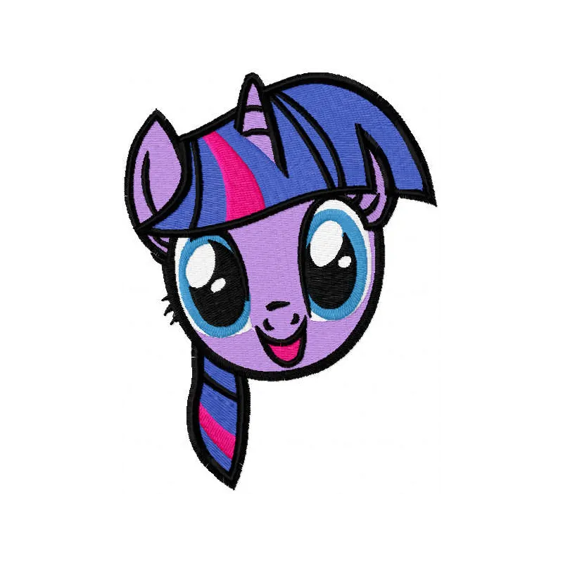 Twilight Sparkle muzzle embroidery design featuring vibrant colors, perfect for My Little Pony themed projects.