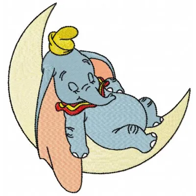 Sleeping Dumbo embroidery design featuring a whimsical elephant, ideal for baby onesies or nursery decor.