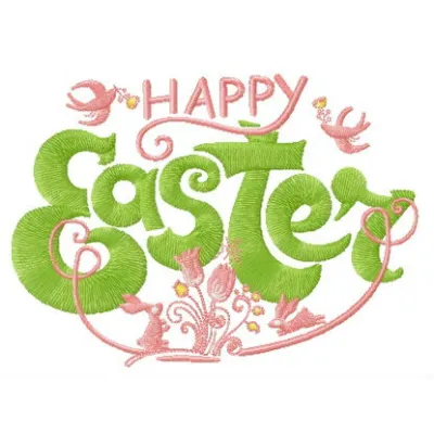 Happy Easter composition embroidery design featuring festive motifs, perfect for decorating t-shirts and tote bags.