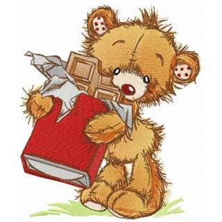 Bear with chocolate bar embroidery design - Embroidery Design