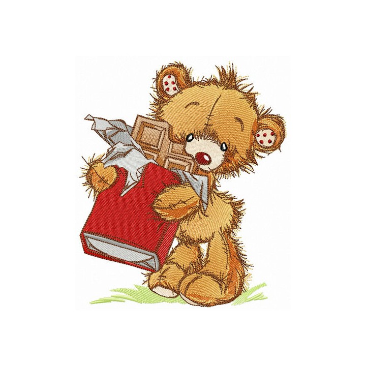 Bear with chocolate bar embroidery design - Embroidery Design