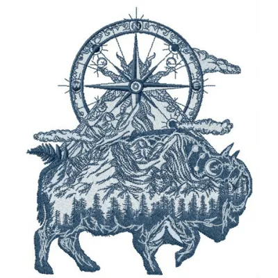 Bison embroidery design showcasing a detailed stitched motif of a woodland animal for various projects.