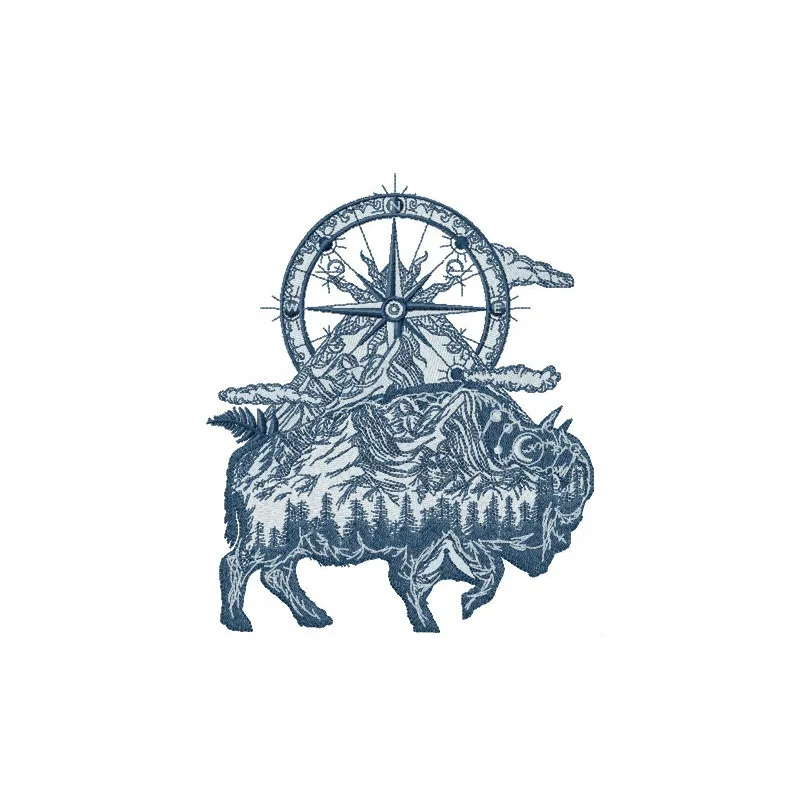 Bison embroidery design showcasing a detailed stitched motif of a woodland animal for various projects.