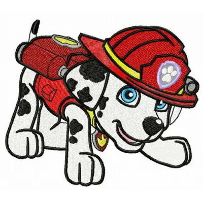 Firefighter Marshall embroidery design from Paw Patrol, showcasing a playful stitched motif for creative projects.