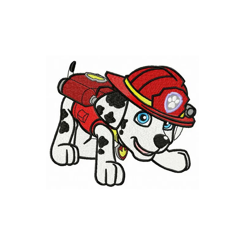 Firefighter Marshall embroidery design from Paw Patrol, showcasing a playful stitched motif for creative projects.
