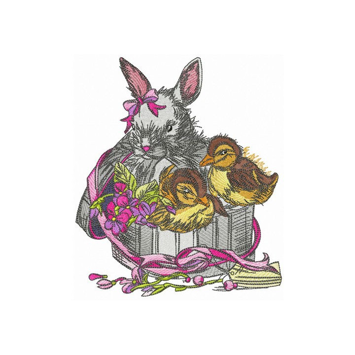 Box with bunny and ducklings embroidery design - Embroidery Design