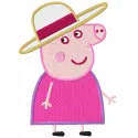 Pig lady embroidery design featuring a charming character inspired by Peppa Pig, perfect for various stitching projects.