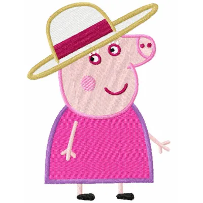 Pig lady embroidery design featuring a charming character inspired by Peppa Pig, perfect for various stitching projects.