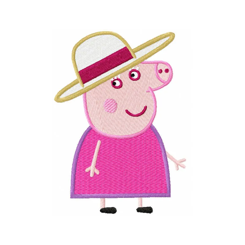 Pig lady embroidery design featuring a charming character inspired by Peppa Pig, perfect for various stitching projects.
