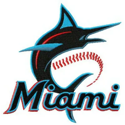 Miami Marlins 2019 logo embroidery design showcasing vibrant team colors for creative stitching projects.