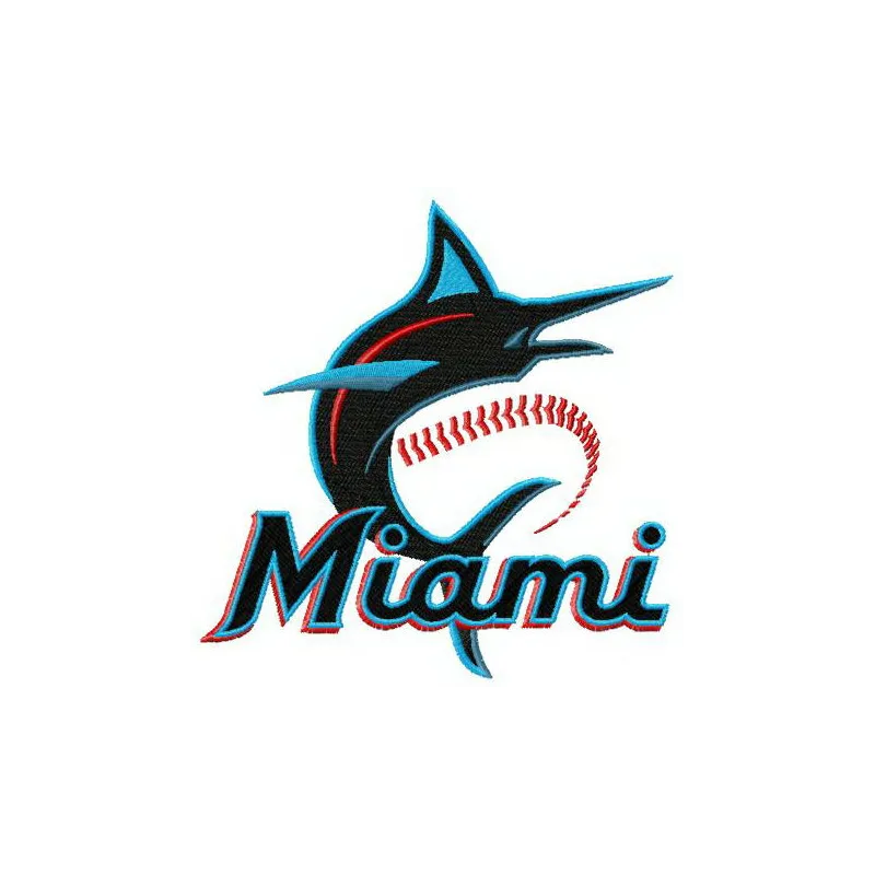Miami Marlins 2019 logo embroidery design showcasing vibrant team colors for creative stitching projects.