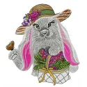 Lady bunny embroidery design featuring a charming rabbit motif, ideal for stitching on t-shirts and tote bags.