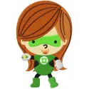 Charming Green Lantern chibi girl embroidery design showcasing vibrant details for creative stitching projects.