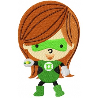 Green lantern chibi girl embroidery design - Embroidery Design