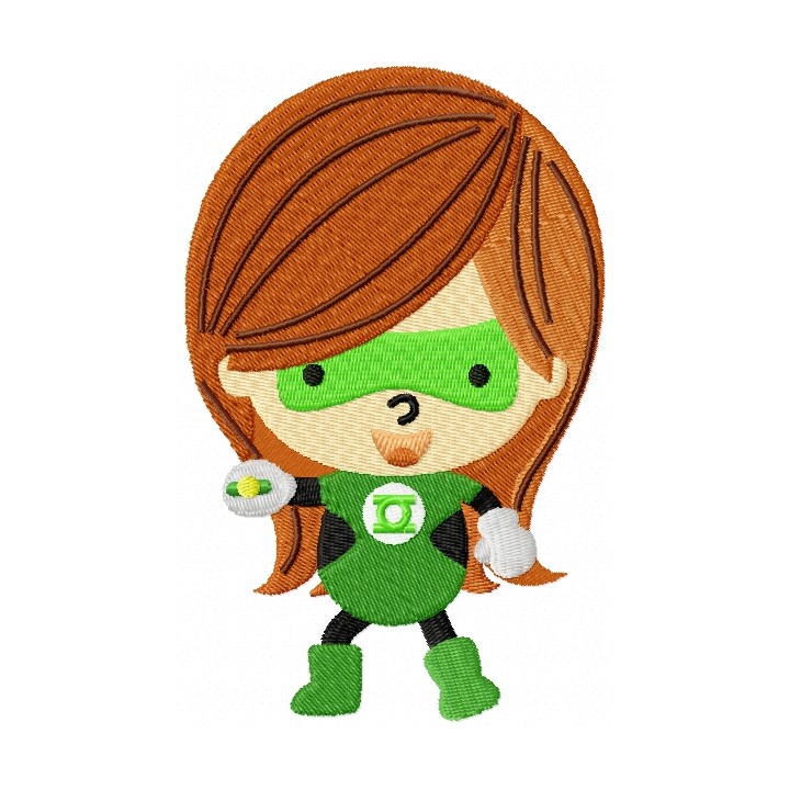 Green lantern chibi girl embroidery design - Embroidery Design