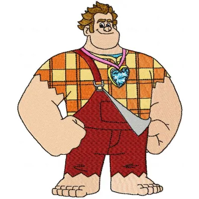 Wreck-It Ralph happy embroidery design featuring vibrant colors, perfect for stitching on t-shirts or hoodies.