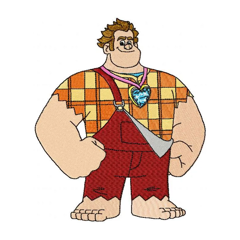 Wreck-It Ralph happy embroidery design featuring vibrant colors, perfect for stitching on t-shirts or hoodies.