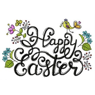 Happy Easter phrase embroidery design - Embroidery Design