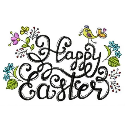 Happy Easter phrase embroidery design showcasing a cheerful message, perfect for holiday-themed projects.