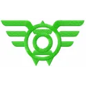 Green Lantern Wings logo embroidery design featuring intricate stitching patterns for creative projects.