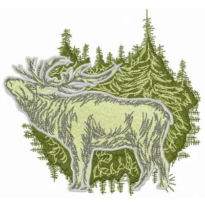 Deer in forest embroidery design showcasing a charming woodland scene for creative stitching projects.