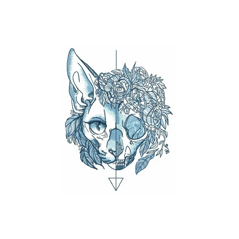 Preview of a unique dead and alive cat embroidery design featuring whimsical elements for creative stitching.