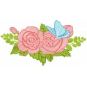 Embroidery design featuring two roses and a butterfly, perfect for embellishing various fabric items.