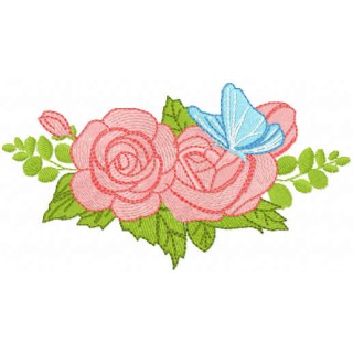 Two roses with butterfly embroidery design - Embroidery Design