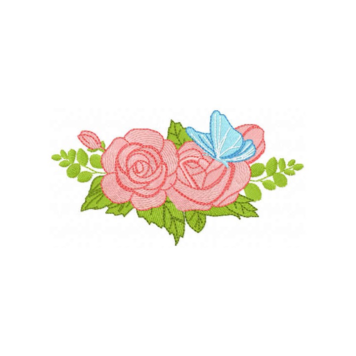 Two roses with butterfly embroidery design - Embroidery Design