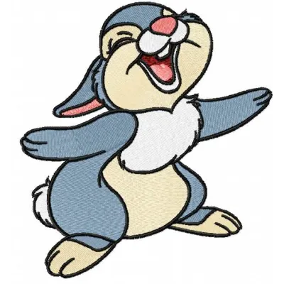 Thumper happy 2 embroidery design featuring a cheerful rabbit from Bambi, ideal for stitching on apparel and accessories.