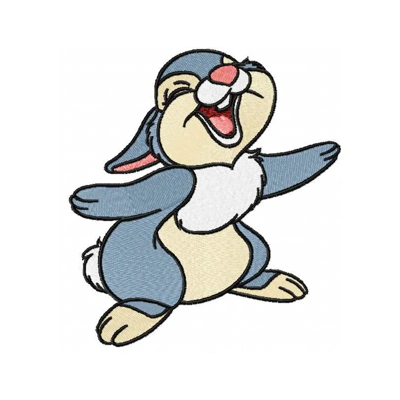 Thumper happy 2 embroidery design featuring a cheerful rabbit from Bambi, ideal for stitching on apparel and accessories.