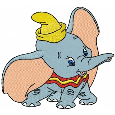 Dumbo playing embroidery design featuring the beloved character in a whimsical pose, perfect for stitching on various items.