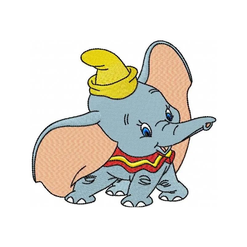 Dumbo playing embroidery design featuring the beloved character in a whimsical pose, perfect for stitching on various items.