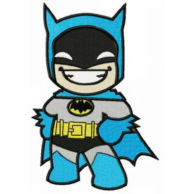 Preview of a cheerful Batman embroidery design featuring a joyful character, perfect for creative stitching projects.