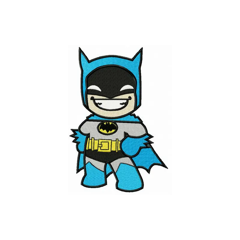 Preview of a cheerful Batman embroidery design featuring a joyful character, perfect for creative stitching projects.