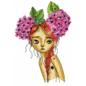 Embroidery design featuring a teen with lilac flowers, ideal for apparel like t-shirts and hoodies.
