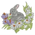 Embroidery design of a rabbit on a glade, showcasing detailed stitching for various fabric projects.