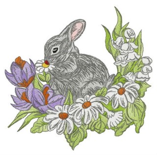 Rabbit on glade embroidery design - Embroidery Design
