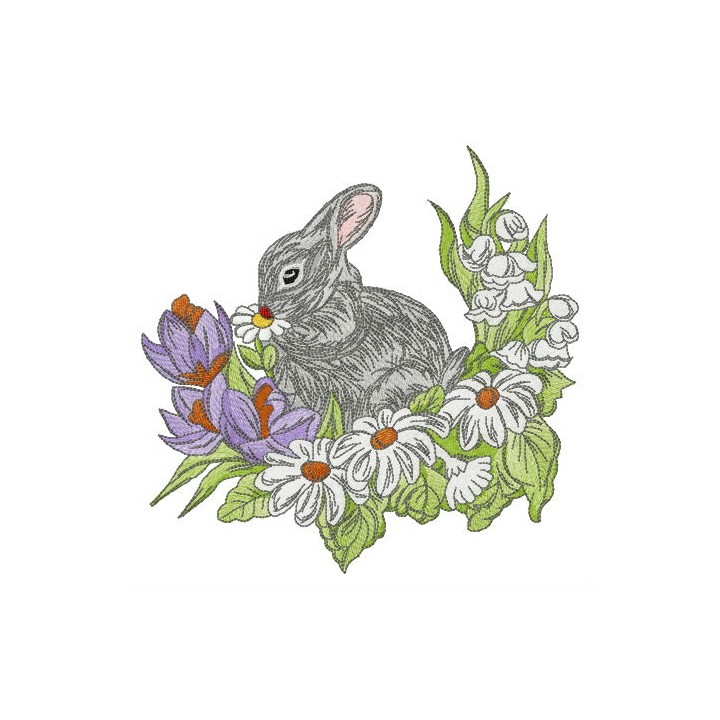 Rabbit on glade embroidery design - Embroidery Design
