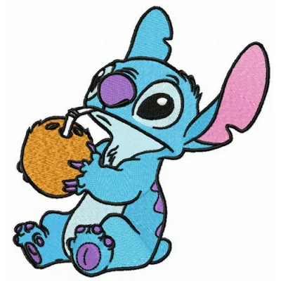 Stitch with coconut embroidery design featuring Lilo and Stitch, perfect for embellishing t-shirts or tote bags.