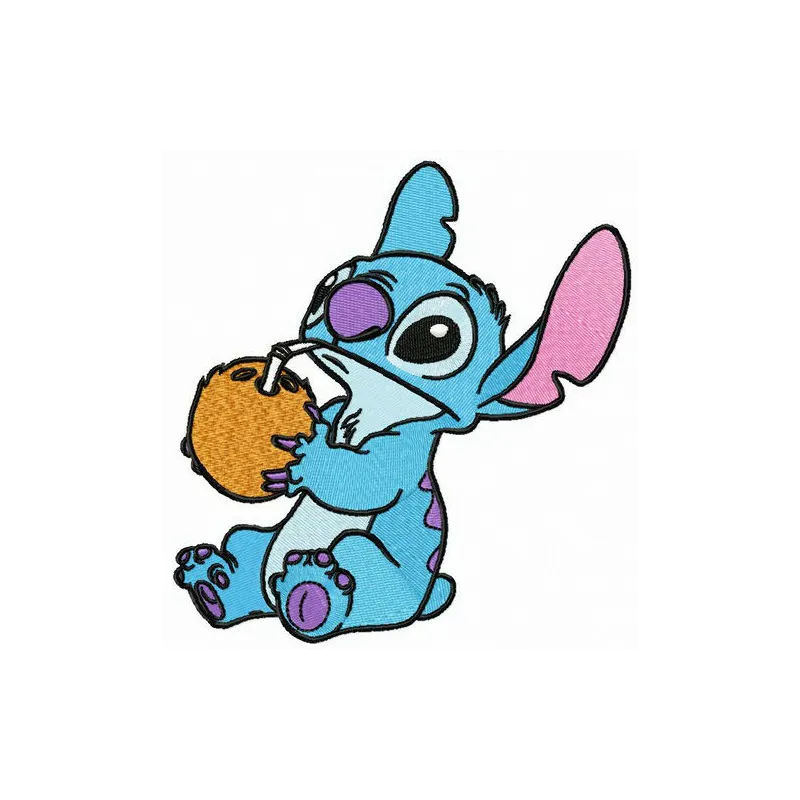 Stitch with coconut embroidery design featuring Lilo and Stitch, perfect for embellishing t-shirts or tote bags.