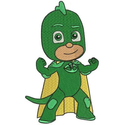 Gekko 3 embroidery design from the PJ Masks collection, showcasing a vibrant stitched motif for creative projects.