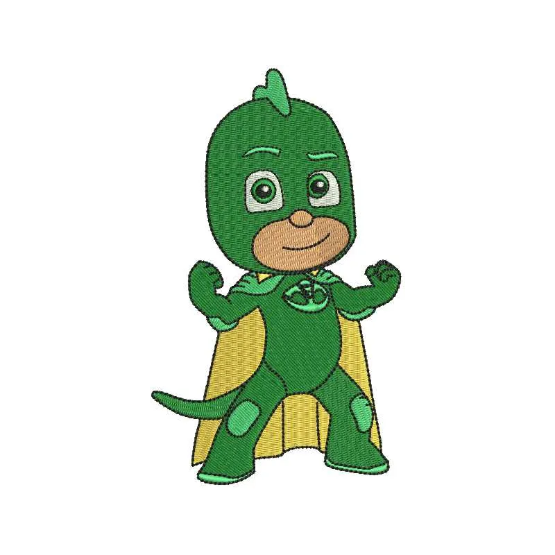 Gekko 3 embroidery design from the PJ Masks collection, showcasing a vibrant stitched motif for creative projects.