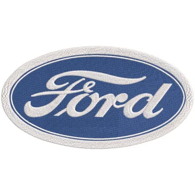 Ford classic logo embroidery design showcasing intricate stitching details for apparel and accessories.