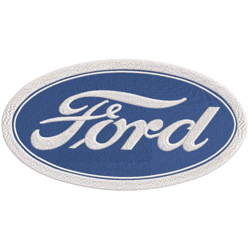 Ford classic logo embroidery design showcasing intricate stitching details for apparel and accessories.