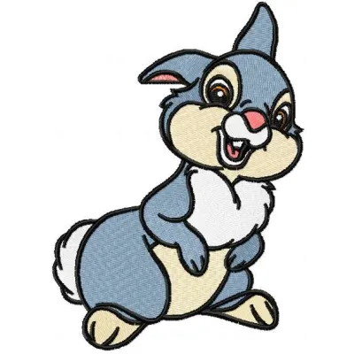 Thumper embroidery design showcasing a playful rabbit from Bambi, ideal for stitching on t-shirts or tote bags.
