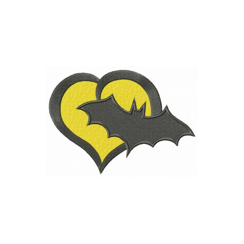 Preview of Batman's heart embroidery design featuring a bold and playful stitched motif.