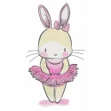 Tiny bunny ballerina embroidery design showcasing a whimsical bunny in a tutu, perfect for children's garments and decor.