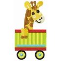 Preview of a whimsical giraffe in cart embroidery design, perfect for stitching on baby onesies or tote bags.